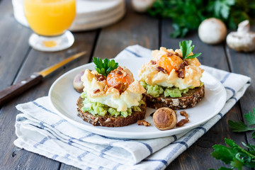 Orsini's egg for breakfast. Light healthy breakfast made from simple foods.