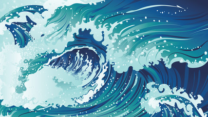 Rushing sea waves