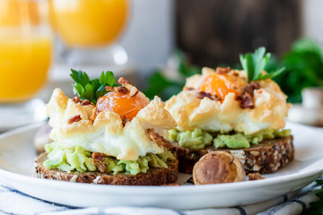 Orsini's egg for breakfast. Light healthy breakfast made from simple foods.