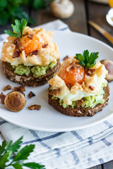Orsini's egg for breakfast. Light healthy breakfast made from simple foods.