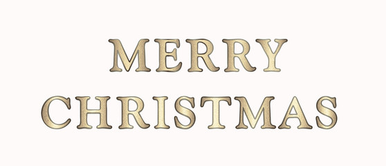 Elegant illustration Merry Christmas in golden-brown tones with glitter text. Vector for invitations, posters, promotion leaflet, greeting cards, web design. Horizontal banner. Isolated on white.