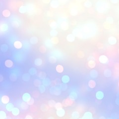 Bokeh gentle shining on subtle empty background. Delicate lilac pink yellow gradient. Light glitter abstract texture. Festive blurred illustration. Fabolous winter holiday template. 
