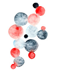 Watercolor circles and abstract shapes. Watercolor texture painting in red and grey