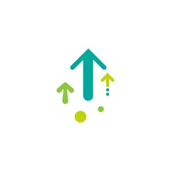 three green arrows up with dots on white background. Launch, upgraid icon.