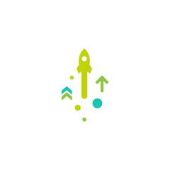 three green arrows up with dots on white background. Launch, upgraid icon.