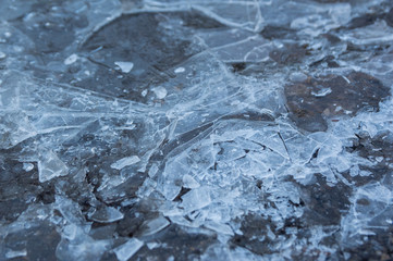 A background of an icy puddle with the ice broken