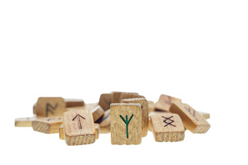 OGroup of od wooden runes isolated on a white background