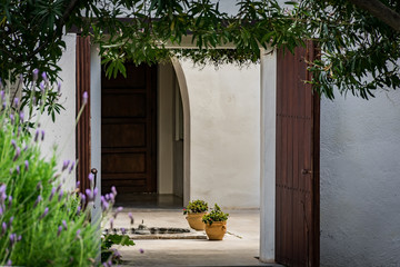Puerta para entrar a un jardin en primavera