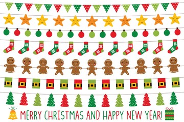 Christmas lights and holiday banners, vector set