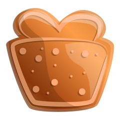 Gingerbread gift box icon. Cartoon of gingerbread gift box vector icon for web design isolated on white background