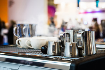utensils and accessories baristas for making coffee in a cafe or cafeteria