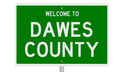 Rendering of a green 3d highway sign for Dawes County