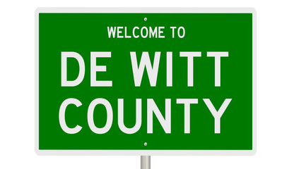 Rendering of a green 3d highway sign for De Witt County