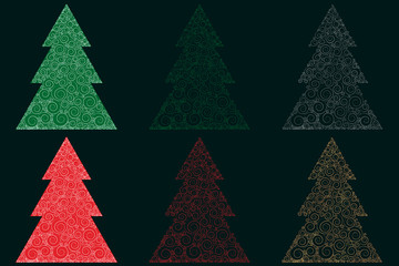 Christmas tree set. Spipal. Jewelry. Ornament. Vector illustration.