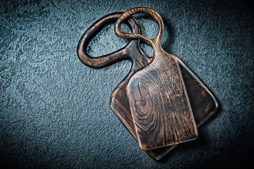 two vintage wood cutting boards close up