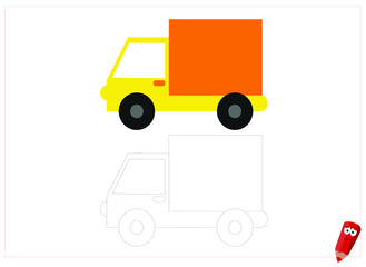 coloring page for children with examples. Educational game for children. yellow car