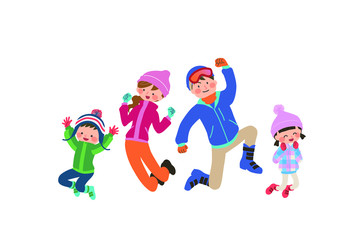 ファミリー　飛び跳ねる　冬