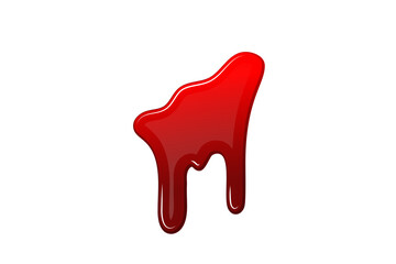 Blood drip 3D. Drop blood isloated white background. Happy Halloween decoration design. Red splatter stain splash spot, horror blot. Bleeding bloodstain scare texture. Liquid paint. Vector illustraton