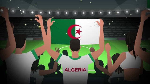 Cartoon Cheering Soccer Fans Crowd Algeria Football Animation
