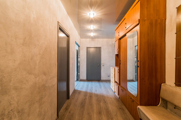 Russia, Moscow- July 23, 2019: interior room apartment. standard repair decoration in hostel