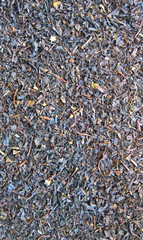 Tea black leaves dry black background