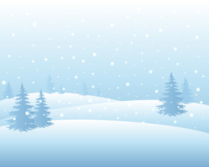 Winter landscape with christmas trees and snow. Vector background
