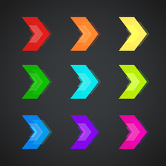 Collection of color arrows. Colorful pointers. Infographic symbols 