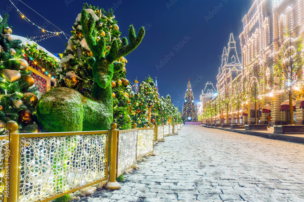 Wall mural christmas in moscow. red square christmas decoration in moscow