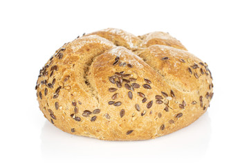 One whole sesame kaiser roll isolated on white background