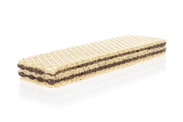 One whole sweet chocolate biscuit wafer isolated on white background