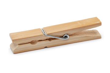Wooden clothespin isolated on white