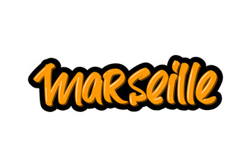 Marseille, France city hand drawn modern brush lettering. Vector illustration logo text for webpage, print and advertising