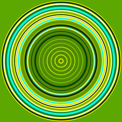 Colorful abstract bright circle background. Circular lines , radial striped texture in green and yellow tones . Round pattern