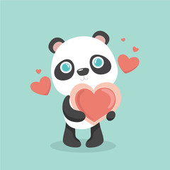 Vector illustration of cute little cartoon panda on pastel background..