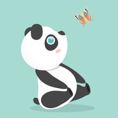 Fototapeta premium Vector illustration of cute little cartoon panda on pastel background..