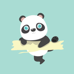 Vector illustration of cute little cartoon panda on pastel background..