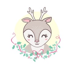 Cute deer heads seamless pattern. Christmas background. Vector illustration