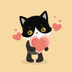 Cute cartoon black cat with big eyes. Vector illustration. .