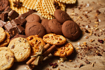 Sweet chocolate chip cookies. Healthy Food Snack Concept