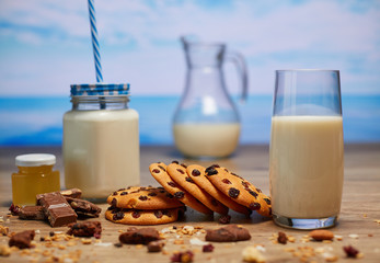 Sweet chocolate chip cookies. Healthy Food Snack Concept
