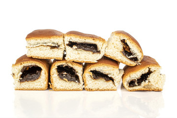 Group of seven whole sweet czech bun isolated on white background