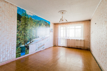 Russia, Moscow- July 23, 2019: interior room apartment. decrepit old careless not modern setting. cosmetic repairs required