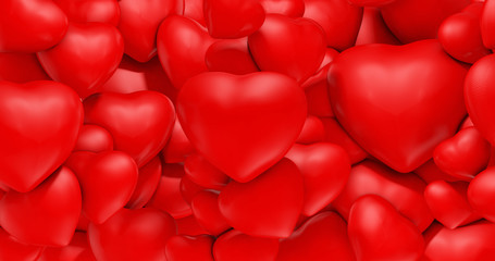 Valentine's Day background with red hearts. 3D rendering. Cute love banner or greeting card. Place for text