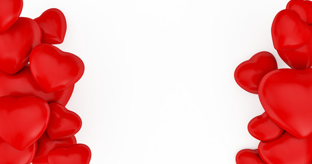 Valentine's Day background with red hearts. 3D rendering. Cute love banner or greeting card. Place for text