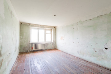 Russia, Moscow- July 23, 2019: interior room apartment. decrepit old careless not modern setting. cosmetic repairs required