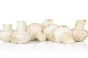 Lot of whole fresh white champignon isolated on white background