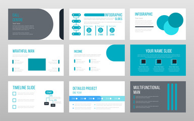 Blue and gray colored business concept power point presentation pages template design