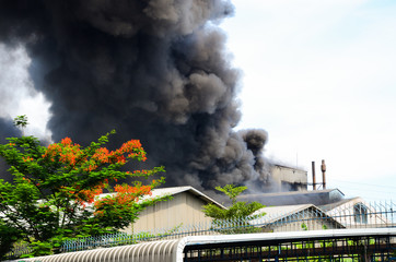 Black smoke from a factory fire