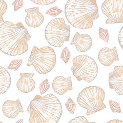 seamless vector pattern with seashells and starfish