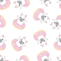 Dog seamless pattern french bulldog paw vector repeat background tile cartoon wallpaper isolated black
